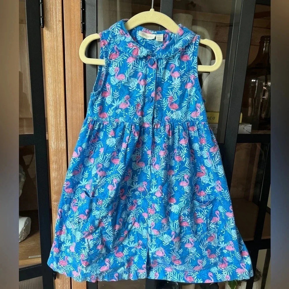 Flamingo dress Jojo Maman Bebe toddler girl flamingo embroidered pockets collar - Picture 1 of 7